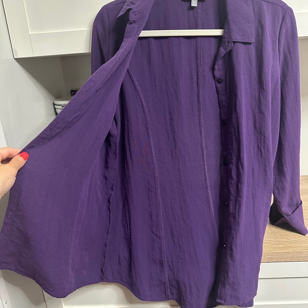 Habitat Button Down Tunic Womens XS Lightweight Textured Long Sleeve Art To Wear - Picture 8 of 13